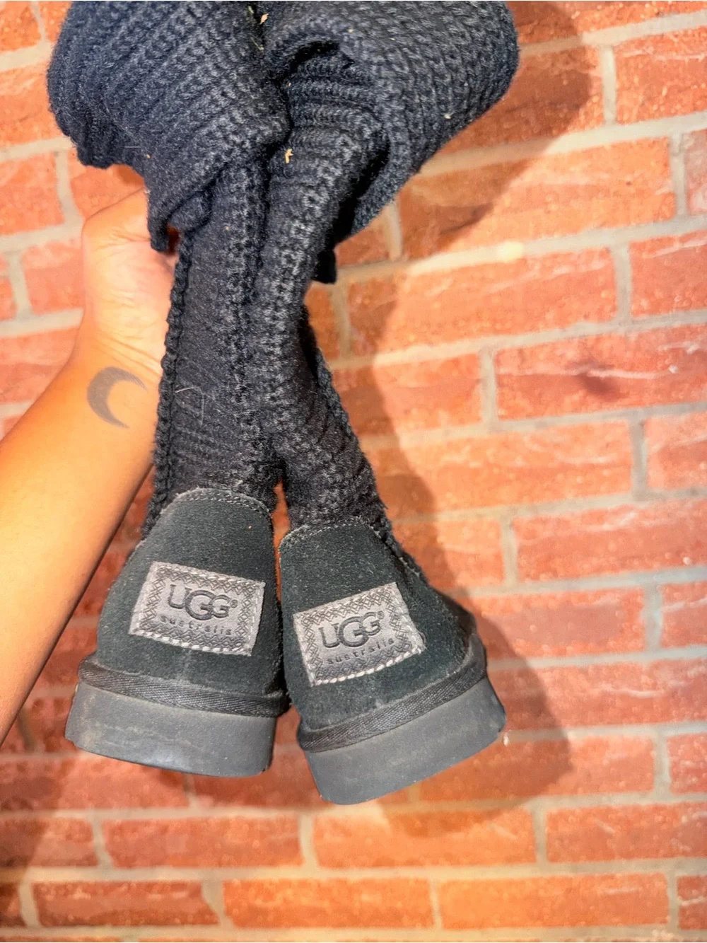 UGG Black Knit Cable-Style Tall Boots